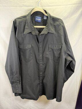 Wrangler Shirt Mens 3XL Black Solid Western Pearl Snap Front Long Sleeve Cowboy